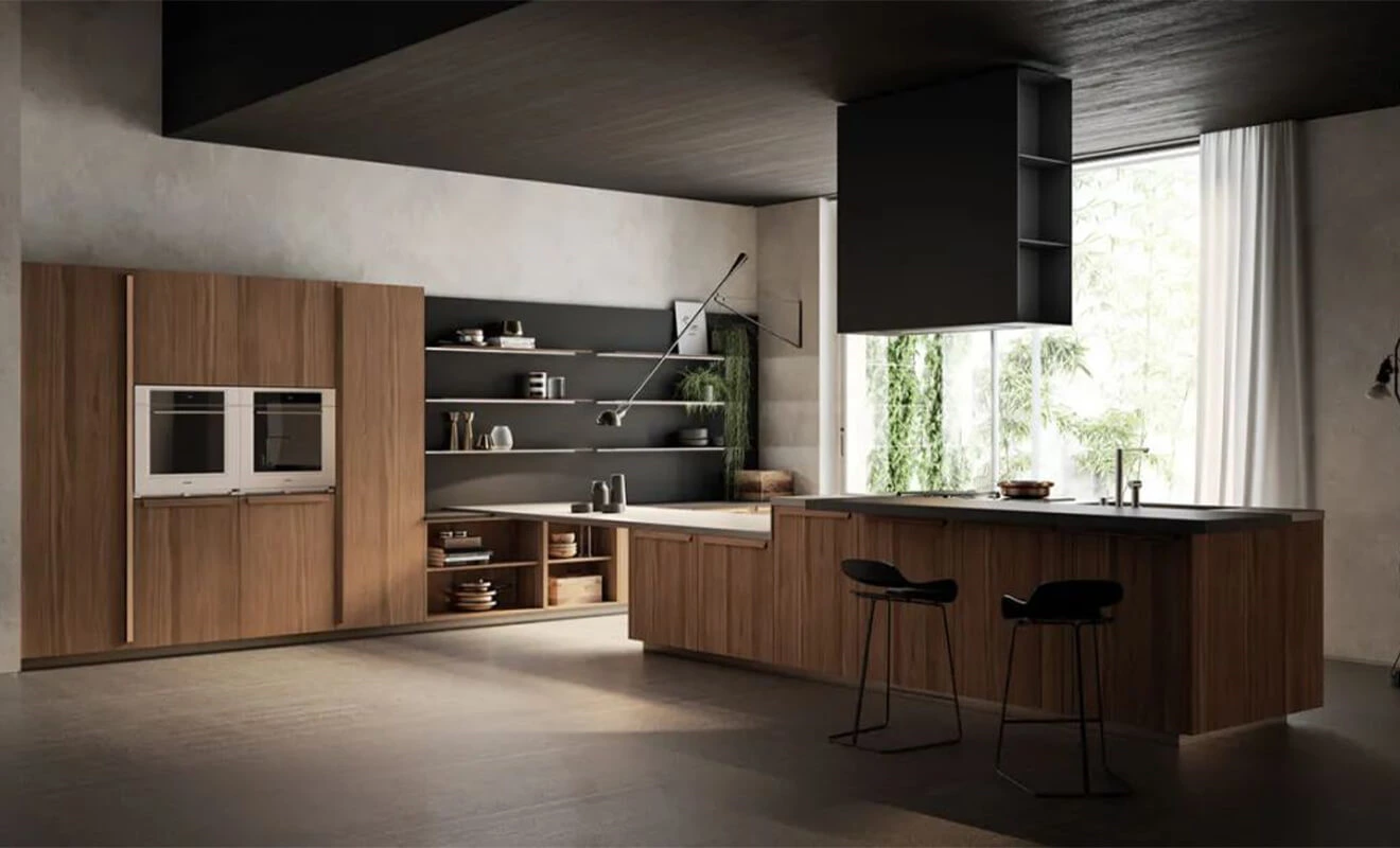 Integrated kitchen and dining bar design Integrated kitchen and dining bar design