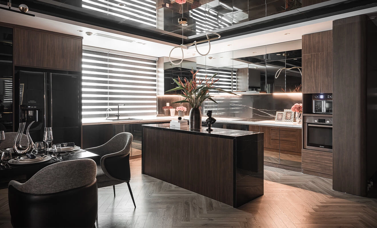 Handleless kitchen cabinet design with clean modern door panels
