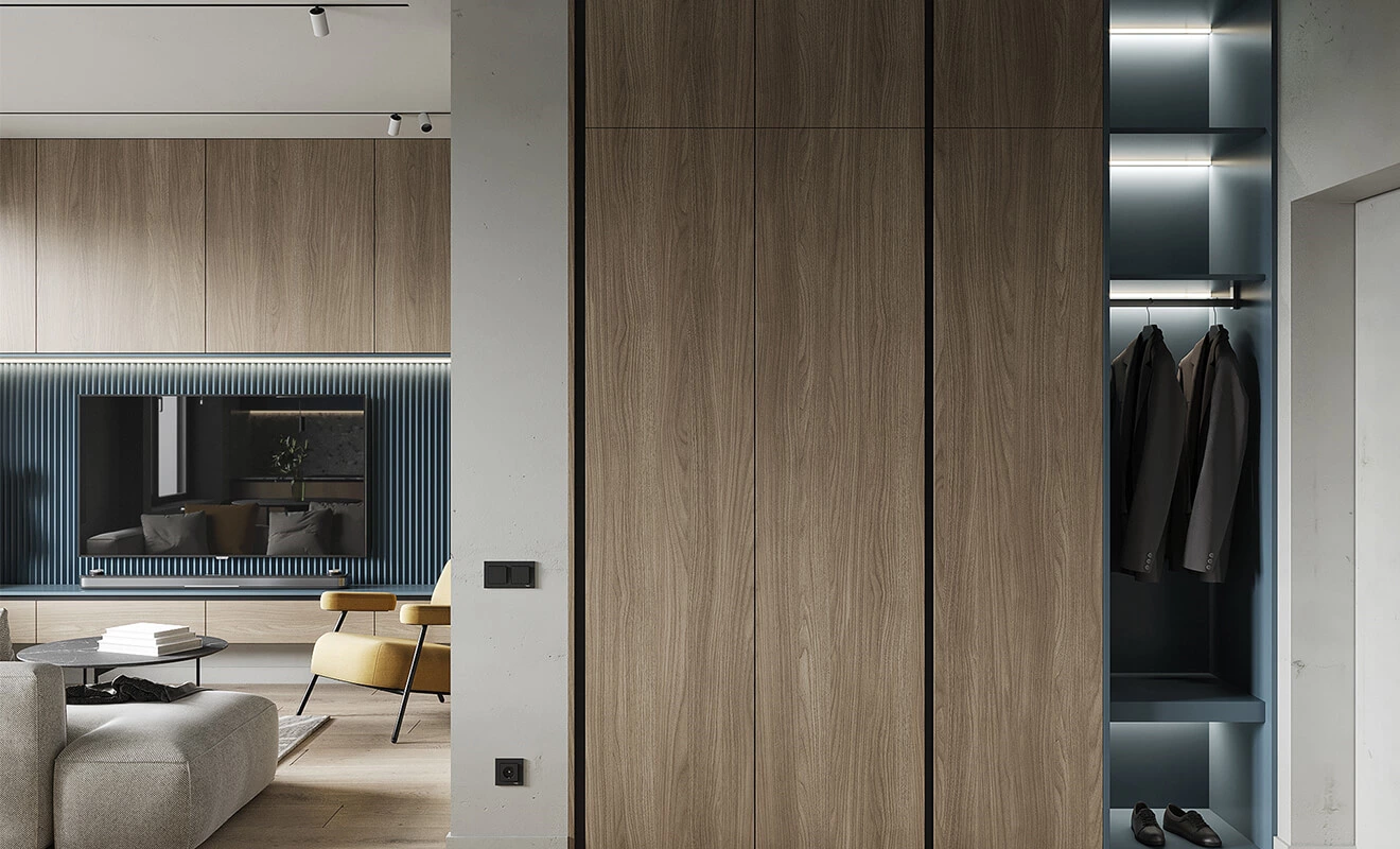 Finger-gap handleless wardrobe door design