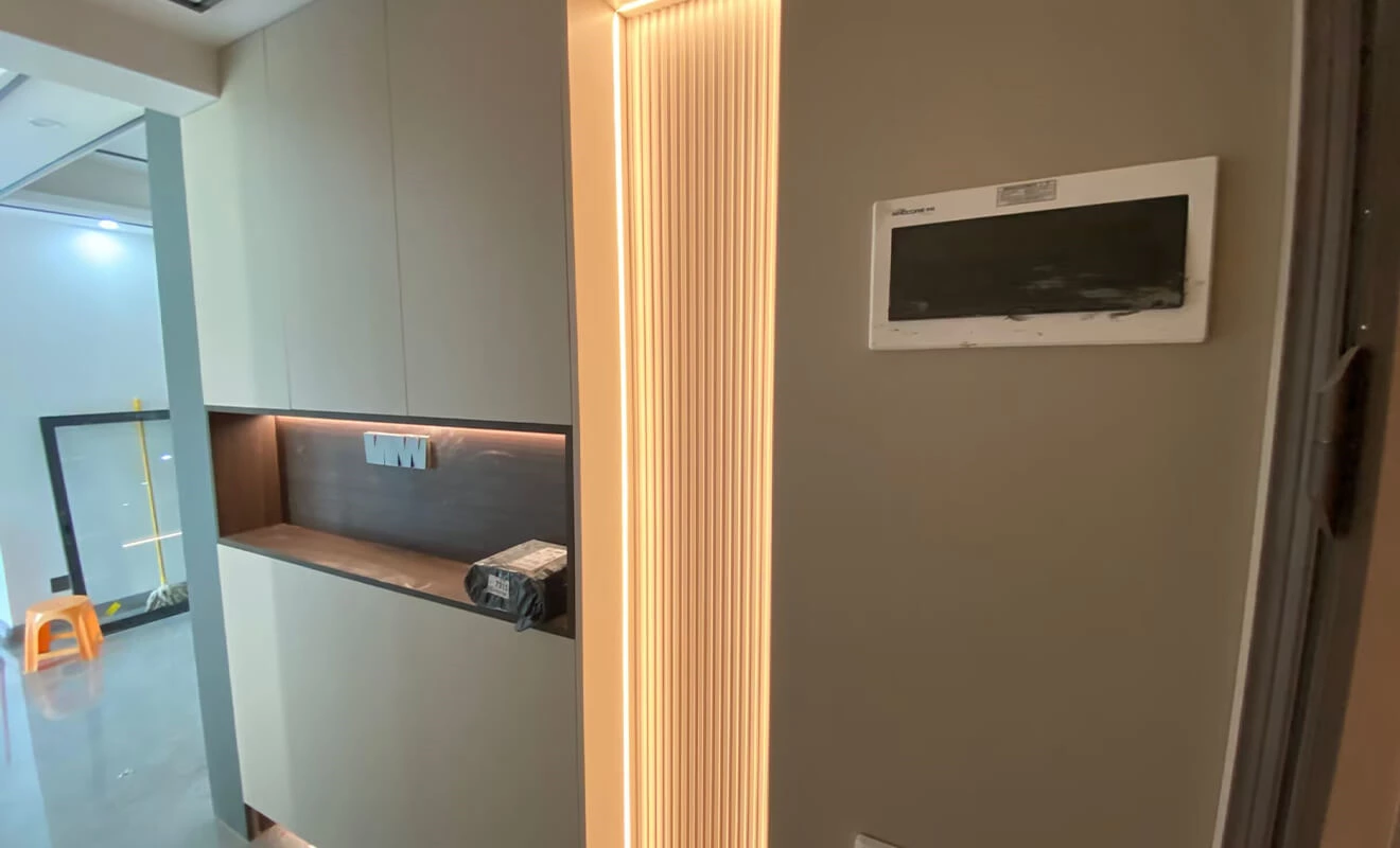 Custom entry cabinet with integrated LED lighting in the Foshan project Custom entry cabinet with integrated LED lighting in the Foshan project