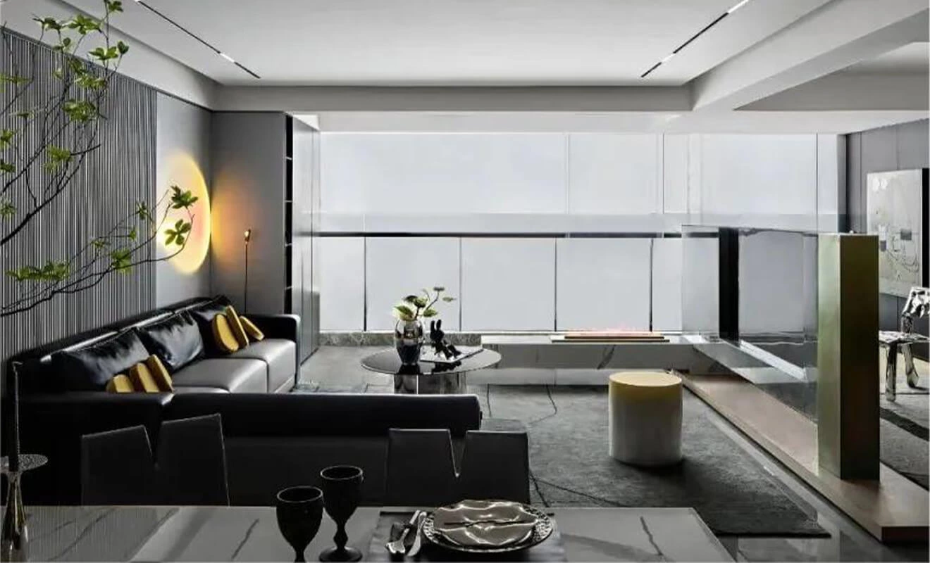 Corner TV cabinet with floating bookshelf partition Corner TV cabinet with floating bookshelf partition