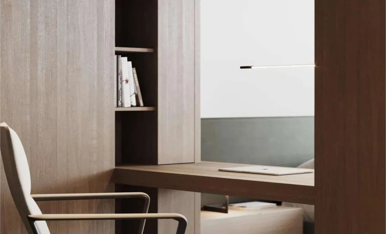 Column partition integrated with desk and study storage Column partition integrated with desk and study storage