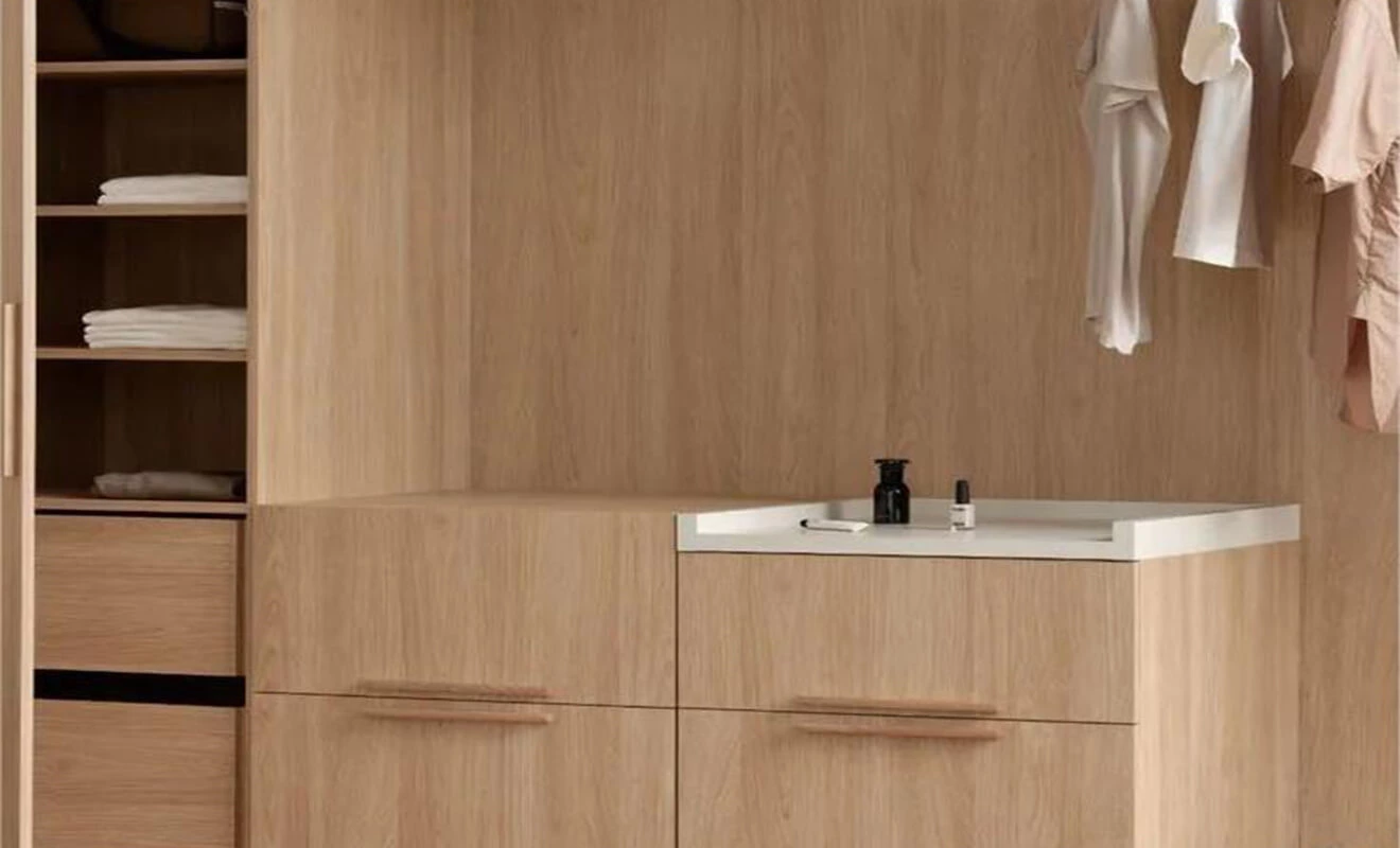Bathroom-area wardrobe with waterproof stone material finish Bathroom-area wardrobe with waterproof stone material finish