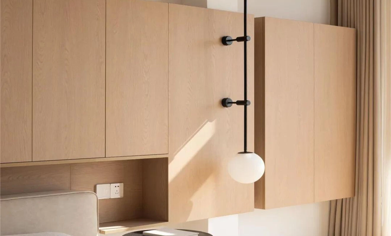 Half-suspended headboard cabinet with open bedroom storage Half-suspended headboard cabinet with open bedroom storage