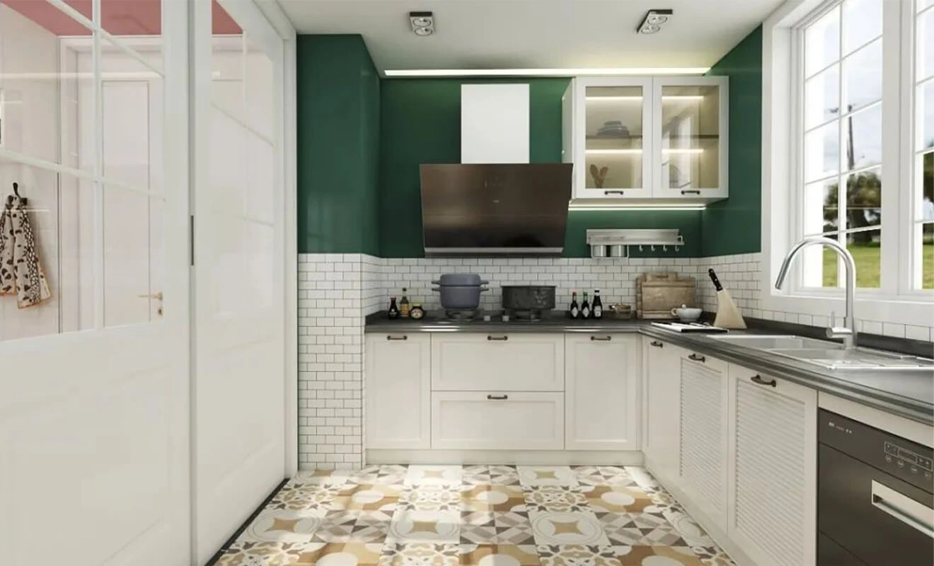 Engineered stone kitchen countertop with practical custom cabinet design