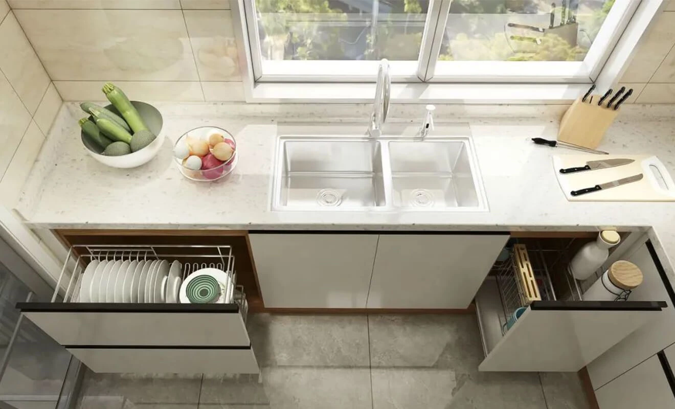 Kitchen prep and cooking countertop area with task lighting
