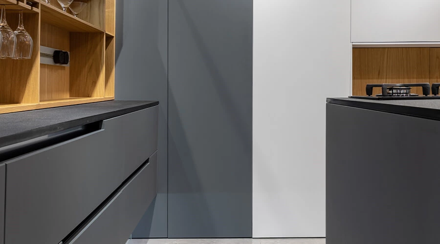 Handleless L Shaped Kitchen Cabinets with Island