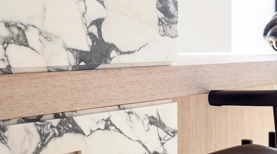 Modern White Melamine Kitchen Cabinets with Marble Look