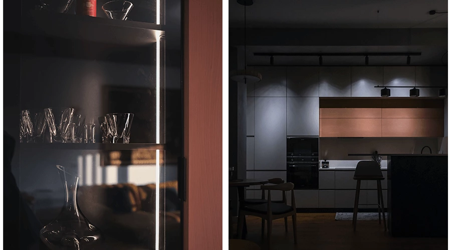Contemporary Style U Shaped Apartment Colored Kitchen Cabinets