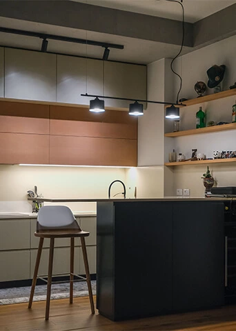 Contemporary Style U Shaped Apartment Colored Kitchen Cabinets