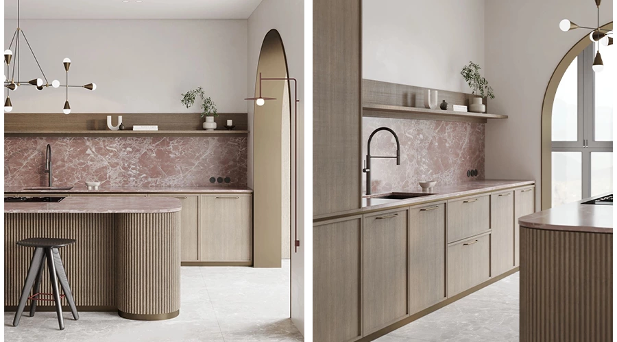 Vertical Grain Wood Cabinetry with Shaker Doors