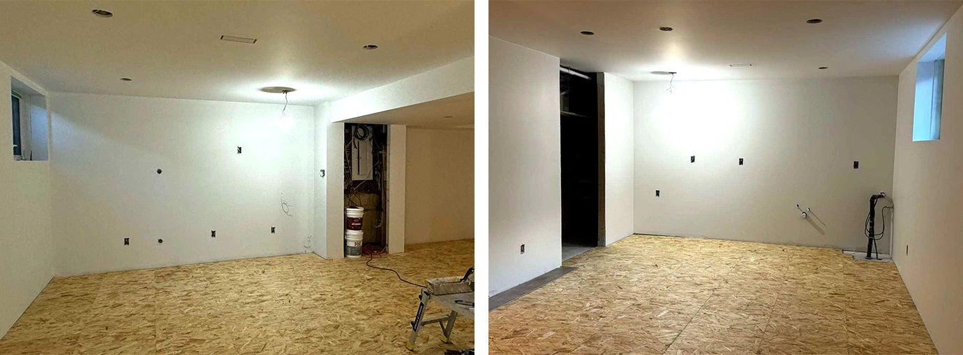 A Wood-and-White Style Basement That Does It all