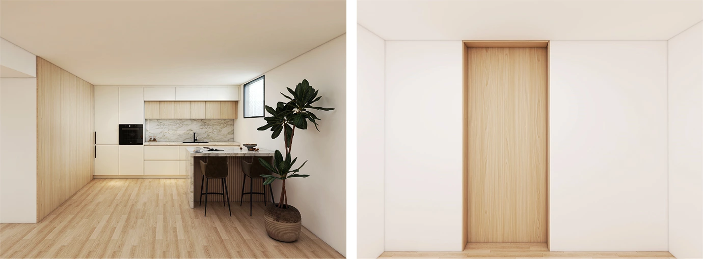 A Wood-and-White Style Basement That Does It all