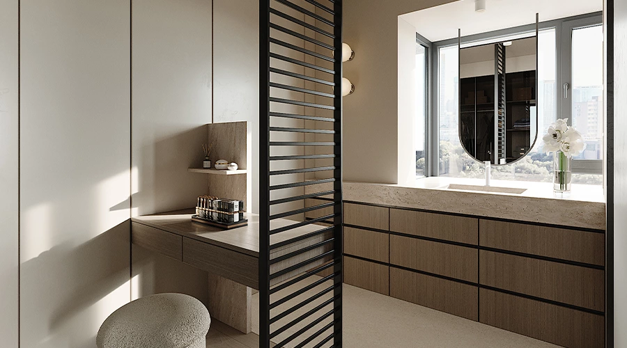 Modern Bathroom Vanity with Integrated Sink and Floating Dresser