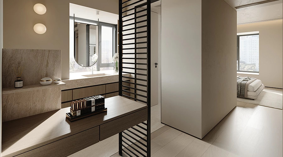 Modern Bathroom Vanity with Integrated Sink and Floating Dresser