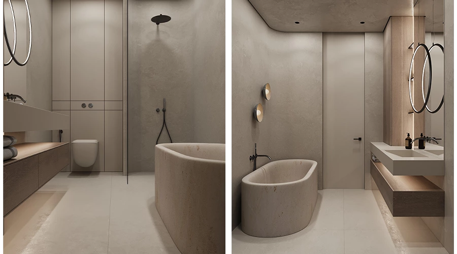 Floating Quartz Vanity with Sink and Wood Drawers Tall Cabinet