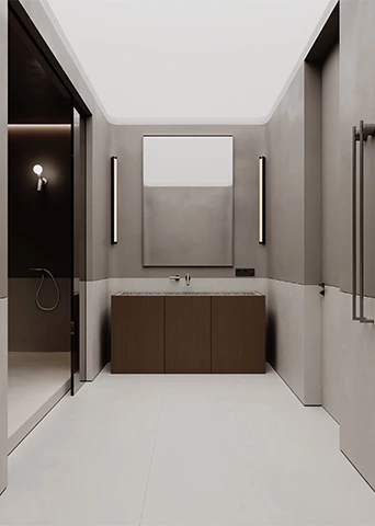 Modern Floor Bathroom Vanity with Full Length Quartz Sink