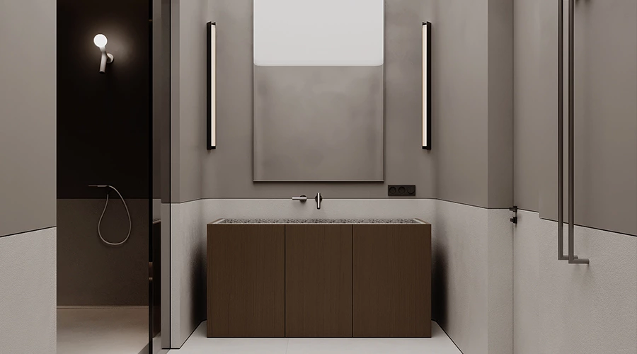 Modern Floor Bathroom Vanity with Full Length Quartz Sink