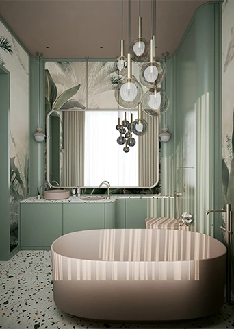 Dual Basin Vanity with Curved Design and Tiered Storage