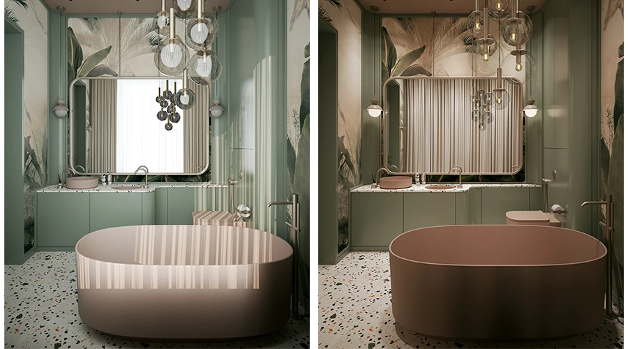 Dual Basin Vanity with Curved Design and Tiered Storage