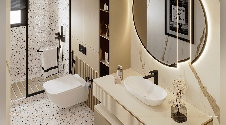 Floating Matte Vanity with Fluted Panels and Quartz Countertop