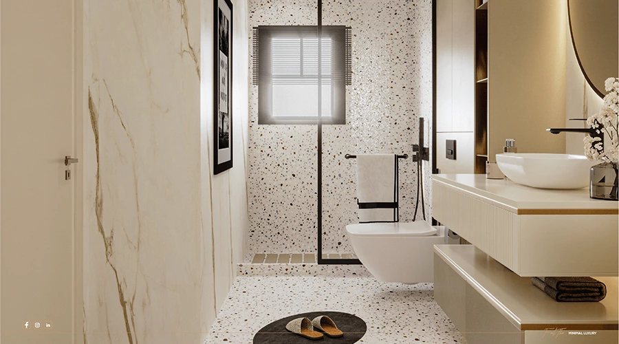 Floating Matte Vanity with Fluted Panels and Quartz Countertop