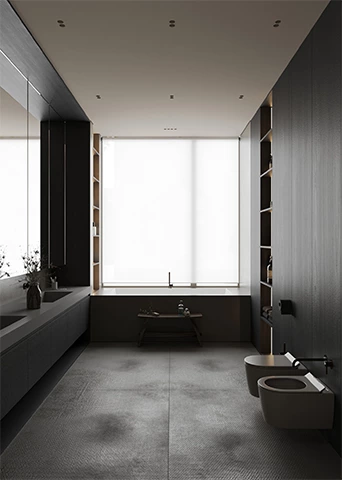 Modern Dual Zone Bathroom Vanity with Floating Sink and Tall Storage