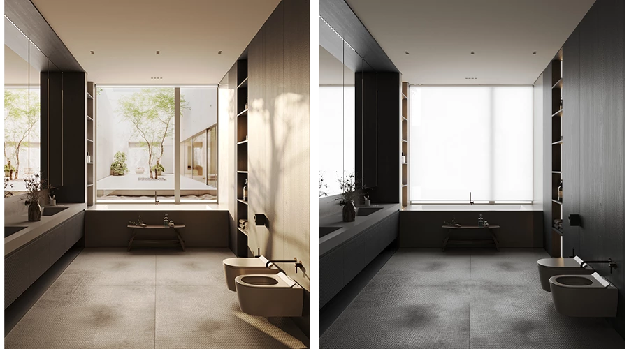 Modern Dual Zone Bathroom Vanity with Floating Sink and Tall Storage