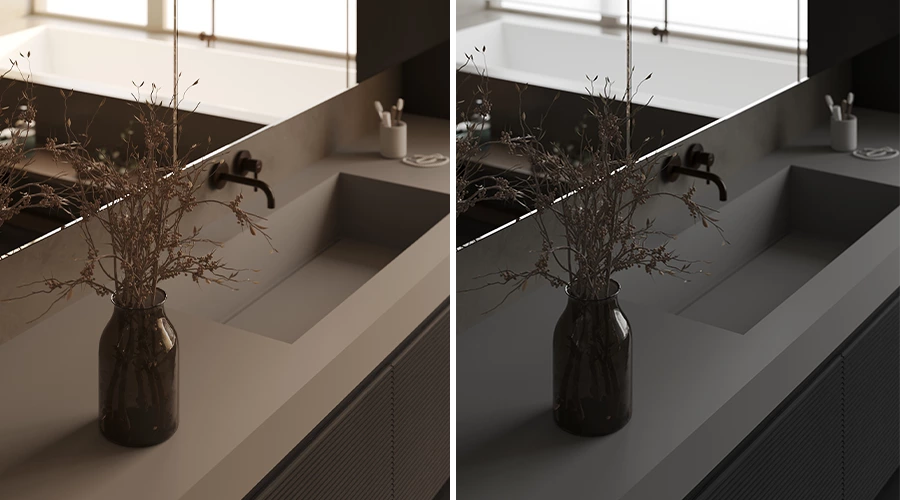 Modern Dual Zone Bathroom Vanity with Floating Sink and Tall Storage