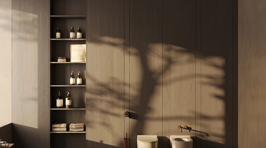 Modern Dual Zone Bathroom Vanity with Floating Sink and Tall Storage