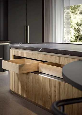 Dual Island Kitchen with Dining Storage and Backlit Cabinets