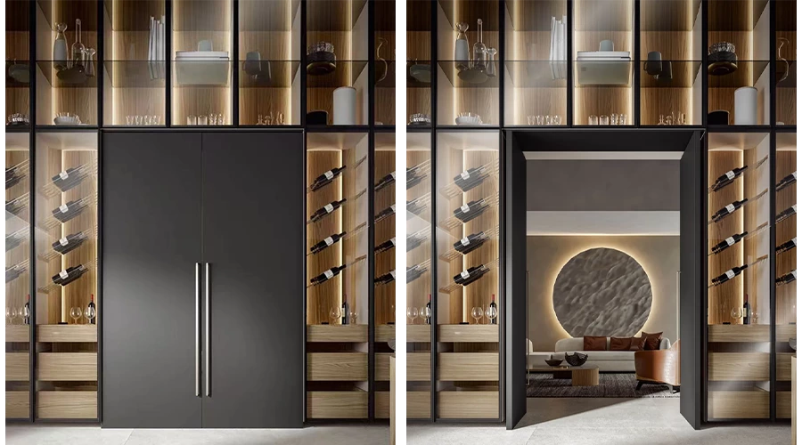 Dual Island Kitchen with Dining Storage and Backlit Cabinets