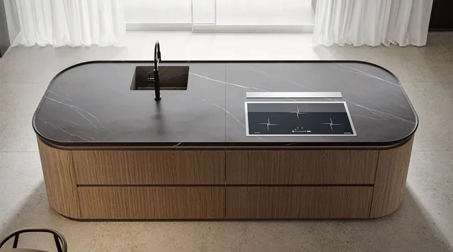 Dual Island Kitchen with Dining Storage and Backlit Cabinets