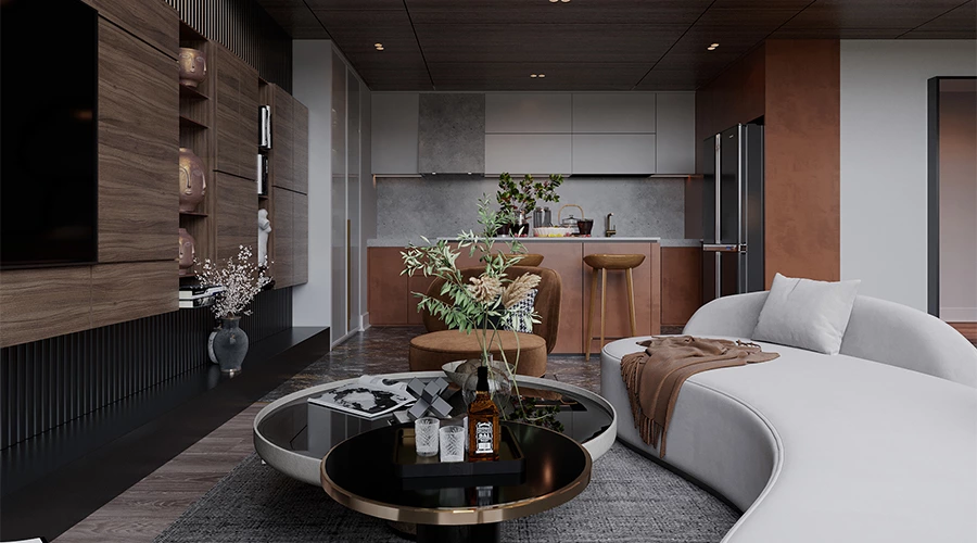 L-Shaped Kitchen with Modular Layout and Multi-Functional Island