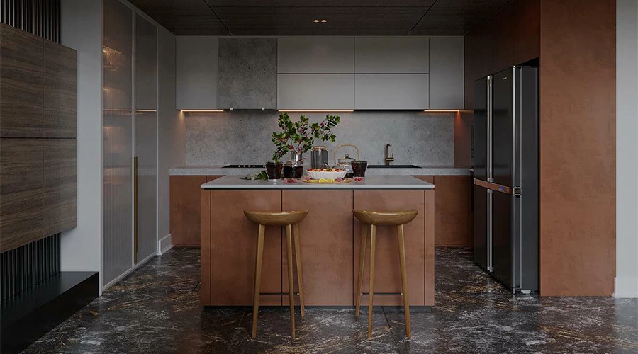 L-Shaped Kitchen with Modular Layout and Multi-Functional Island