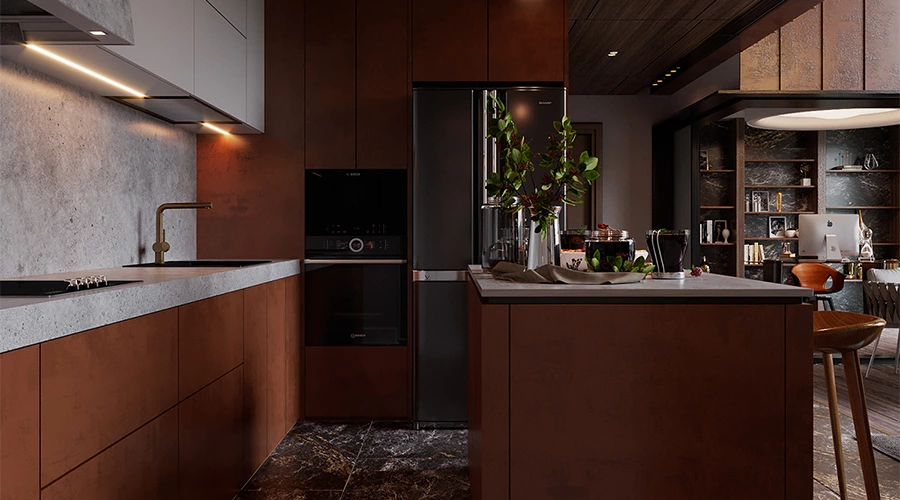 L-Shaped Kitchen with Modular Layout and Multi-Functional Island