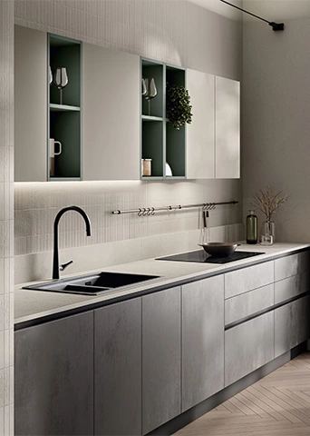 Modern Sage White Green Kitchen Cabinets With Smart Storage