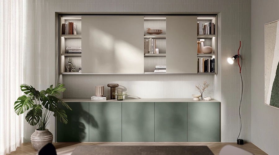 Modern Sage White Green Kitchen Cabinets With Smart Storage
