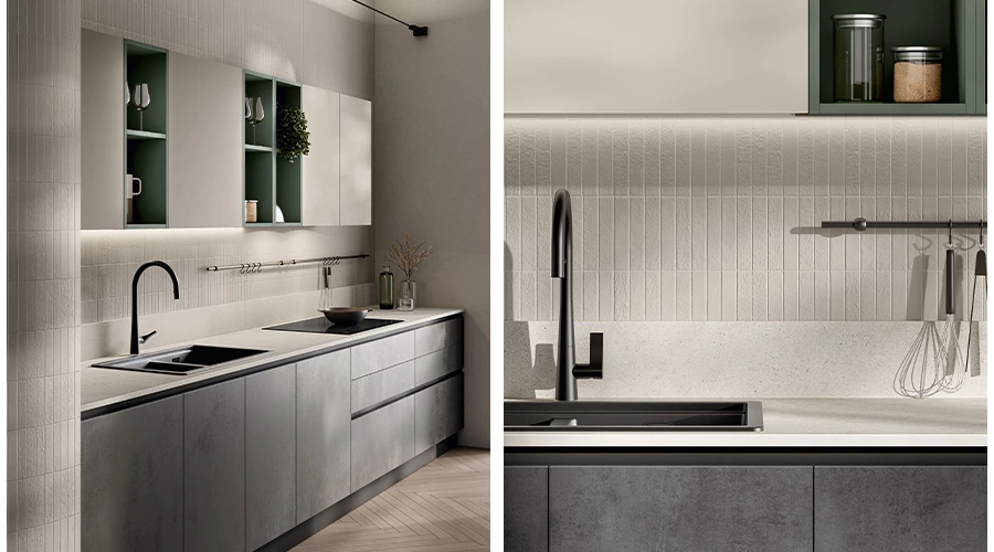 Modern Sage White Green Kitchen Cabinets With Smart Storage