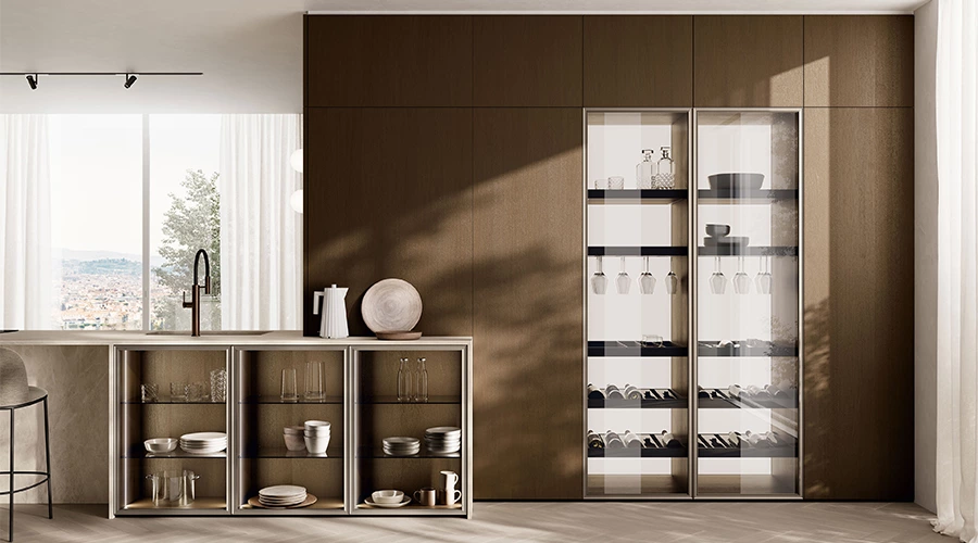 Minimalist Wood Kitchen with Sintered Stone Island & Pantry