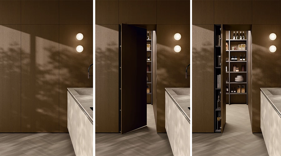 Minimalist Wood Kitchen with Sintered Stone Island & Pantry