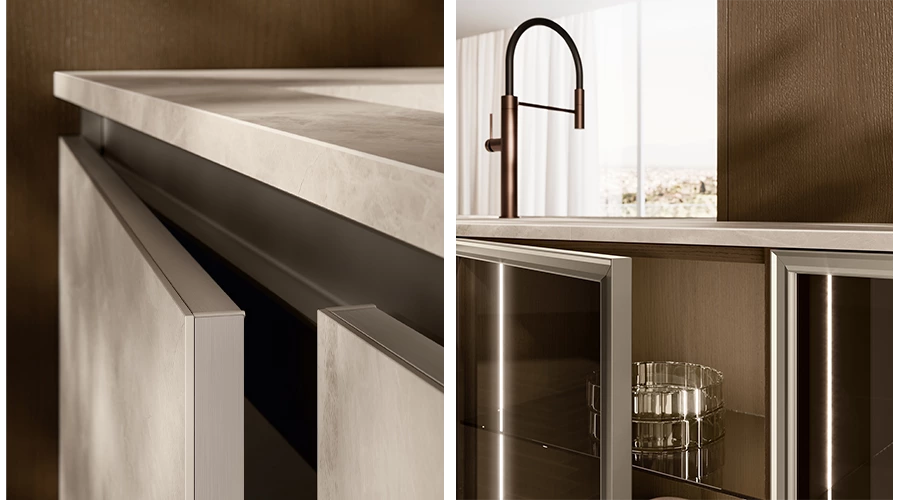 Minimalist Wood Kitchen with Sintered Stone Island & Pantry