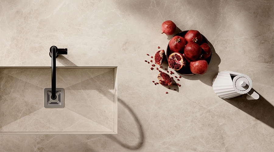 Minimalist Wood Kitchen with Sintered Stone Island & Pantry