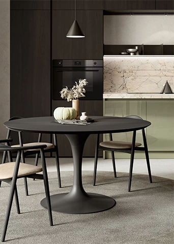 Modern Sage Green Kitchen with Dark Walnut & Sintered Stone