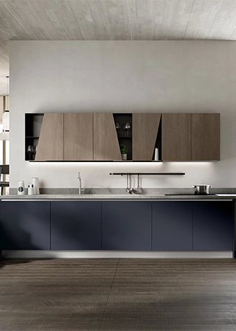 Stylish Blue and Wood Modular Cabinets for a Contemporary Kitchen