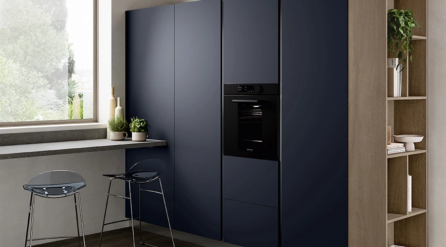 Stylish Blue and Wood Modular Cabinets for a Contemporary Kitchen