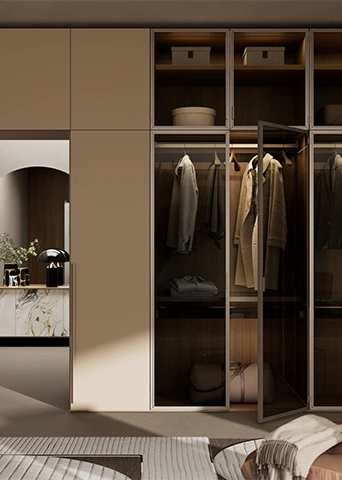Modern Luxury Wardrobe with Tinted Glass and Slim Metal Frame Design