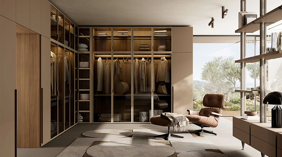Modern Luxury Wardrobe with Tinted Glass and Slim Metal Frame Design
