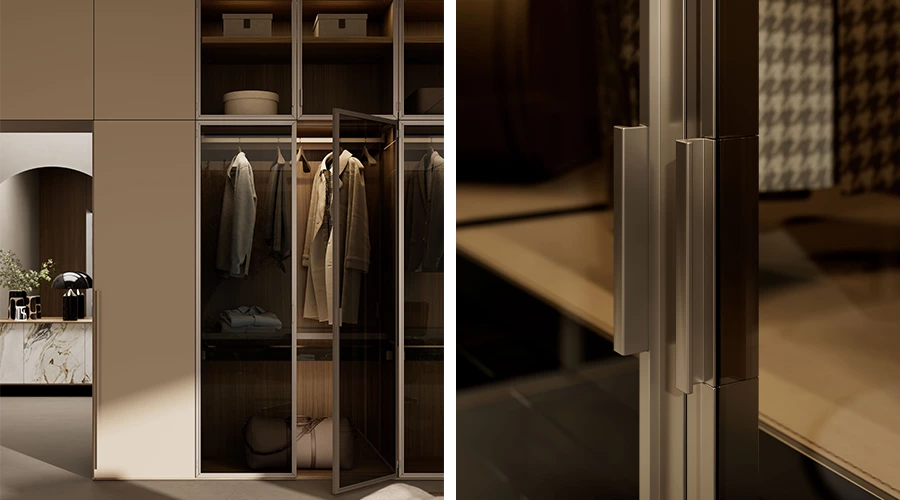 Modern Luxury Wardrobe with Tinted Glass and Slim Metal Frame Design