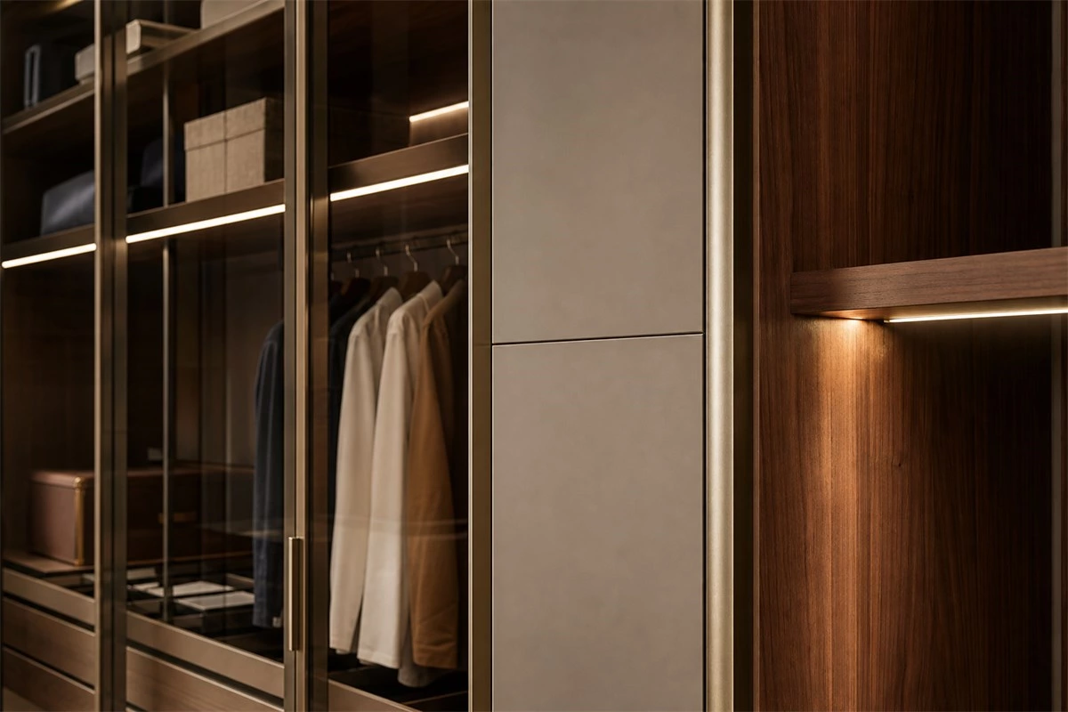 Premium materials for luxury walk-in closet design